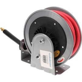 PRO SOURCE Compact Auto-Retractable Hose Reel with 3/8" ID x 20' Long Hose: 1/4" NPT Inlet & Outlet, 300 psi