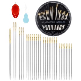 FIVEIZERO 30-Count Steel Needles for Hand Sewing, 6 Sizes Large Eye Embroidery and Hand Quilting Needles Kit with Threaders for Art & Craft Projects