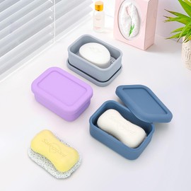 AIDIMMING Leak Proof Silicone Travel Soap Case with Draining Layer,Compact Portable Soap Container for One Regular Bar Soap Perfectly,Shatterproof Soap Holder for Traveling, Camping, Gym (Dark Blue)