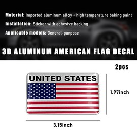 povtii 2 PCS American Flag 3D Metal Decal, Aluminum Alloy USA Flag Patriotic Emblem Sticker, 3D Raised Metal Patriotic Stars Stripe Sticker for Auto Body Bumper, Car Accessories (Style A)