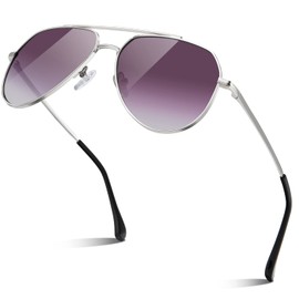 Aviator Sunglasses for Men and Women Trendy Polarized Aviator Sunglasses Metal Frame HD Lens with UV Protection (Silver/Gradient Purple)
