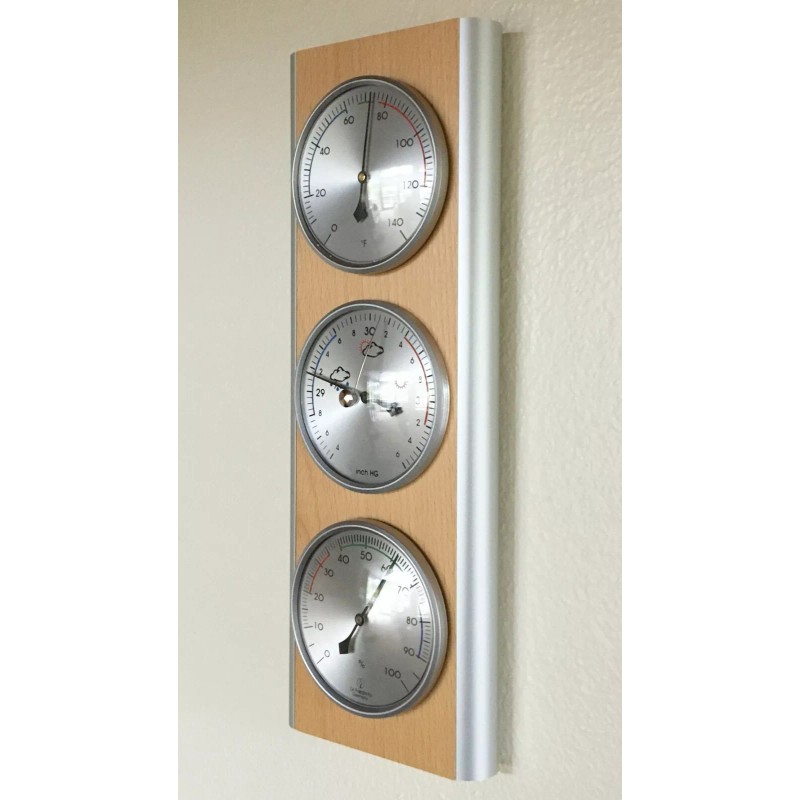 Hokco Weather Station Barometer Thermometer Hygrometer Aluminum Beech Wood