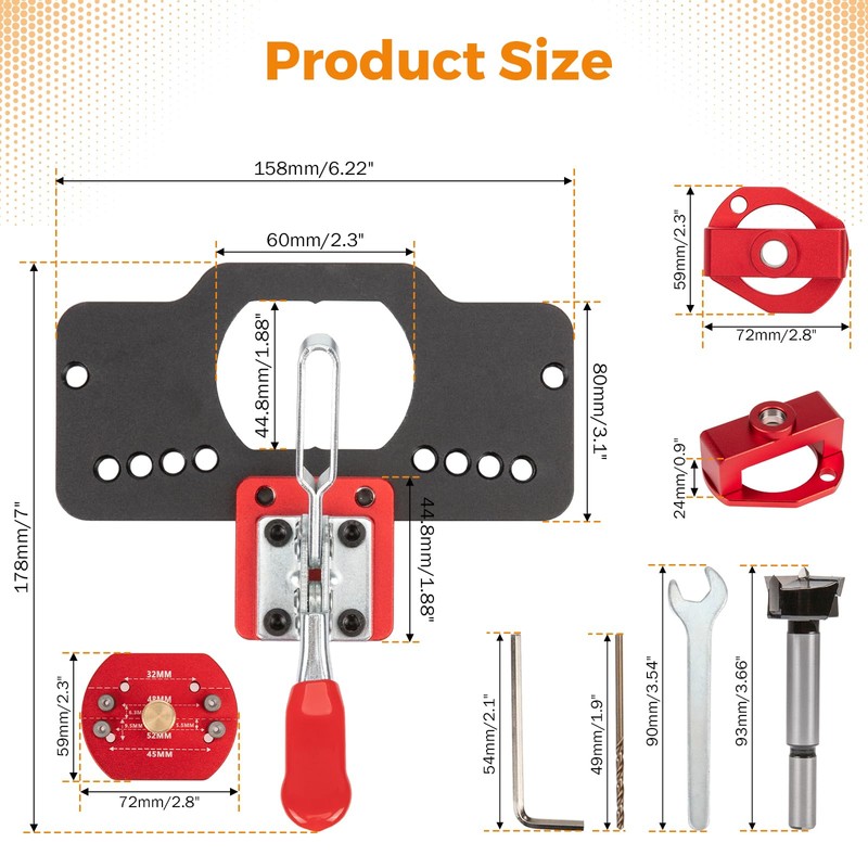 BEAMNOVA Upgraded 35mm Concealed Hinge Jig with Hole Drilling Guide