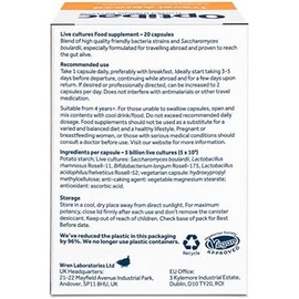 Optibac Travel Abroad Probiotics -Vegan Digestive Probiotic Supplement Formulated for Travel Support & Gut Health, 5 Billion Live Cultures - 20 Capsules