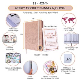 Law of Attraction Planner – Undated Hourly, Weekly & Monthly Goal Setting Planner, 12-Month to Increase Productivity | Life & Gratitude Journal, Include Foldable Vision Board, Gift Box & Stickers