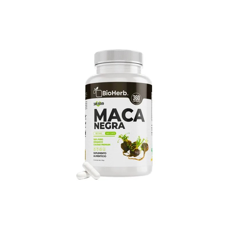 Maca Negra 100 Pura Bioherb 180 Cápsulas Suplemento