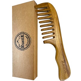 Sandalwood Wide Tooth Comb by RustiK, Wooden, Anti Static, Detangling, Hair Comb, Woodcrafted for Men and Women.