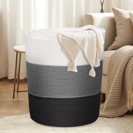 XINGTUV 58L Laundry Basket, Woven Cotton Rope Laundry Hamper with Handles, Versatile Storage for Clothes, Blankets and Baby Toys in Bathroom, Bedroom and Living Room (White$Yellow)