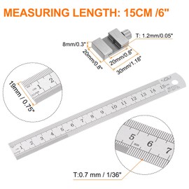 GmwyCzV Hakenlineal aus Edelstahl, 15 cm Stahllineal mit Metallanschlag, Präzisions Doppelseitenskala Kante Stahllineal, Zoll und Zentimeter Messskala, mit Aufhängeloch, zum Messen und Zeichnen