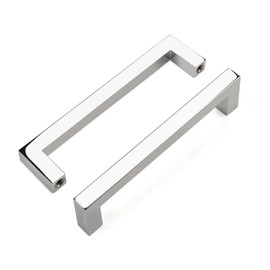 NIZADO 5 Pack Polished Chrome Cabinet Handles, Solid 3 3/4 Inch Drawer Dresser Pulls, Square Kitchen Cupboard Handles, Zinc Alloy