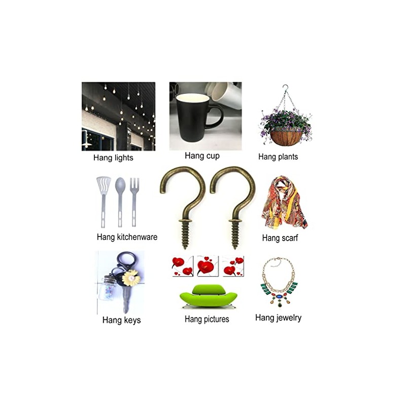 IDEALSV 60 Pcs 1" Bronze Screw Ceiling Hooks 1 Inch