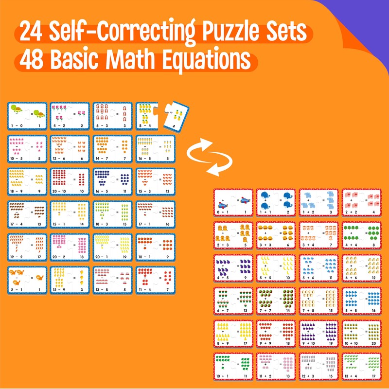 24 Set Addition & Subtraction Puzzles, Self-Correcting Matching Adding and