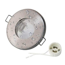VBLED Bathroom Recessed Spotlight Mounting Frame IP65 Steel for Bathroom – Silver Look Round Brushed – with GU 10 Socket (without Bulb)