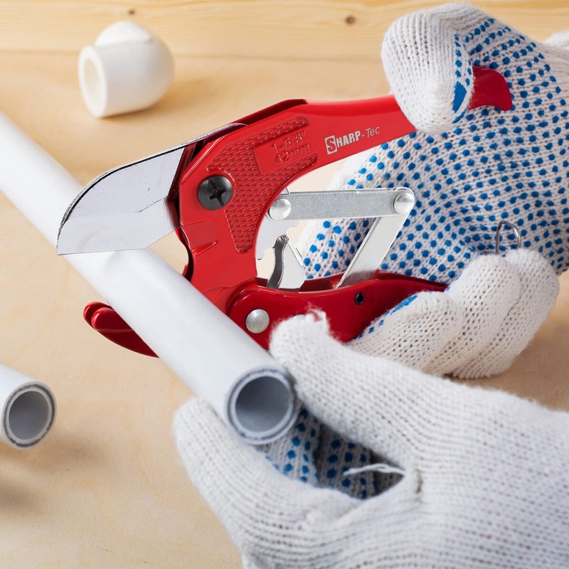 Sharp-tec Plastic Pipe Cutter 3-42mm, Heavy Duty Ratchet PVC Pipe