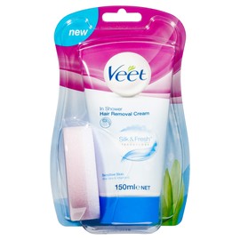 Veet In Shower Hair Removal Cream Sensitive Skin with Aloe Vera & Vitamin E (150ml)
