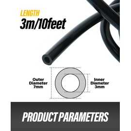 Flaconi 10 ft/13 ft Vacuum Hose, Car Rubber Hose, Vacuum Hose, Heat Resistant Hose, Vacuum Hose, Coolant Hose, Wall Thick Hose (Black (3 mm ID-7 mm OD))