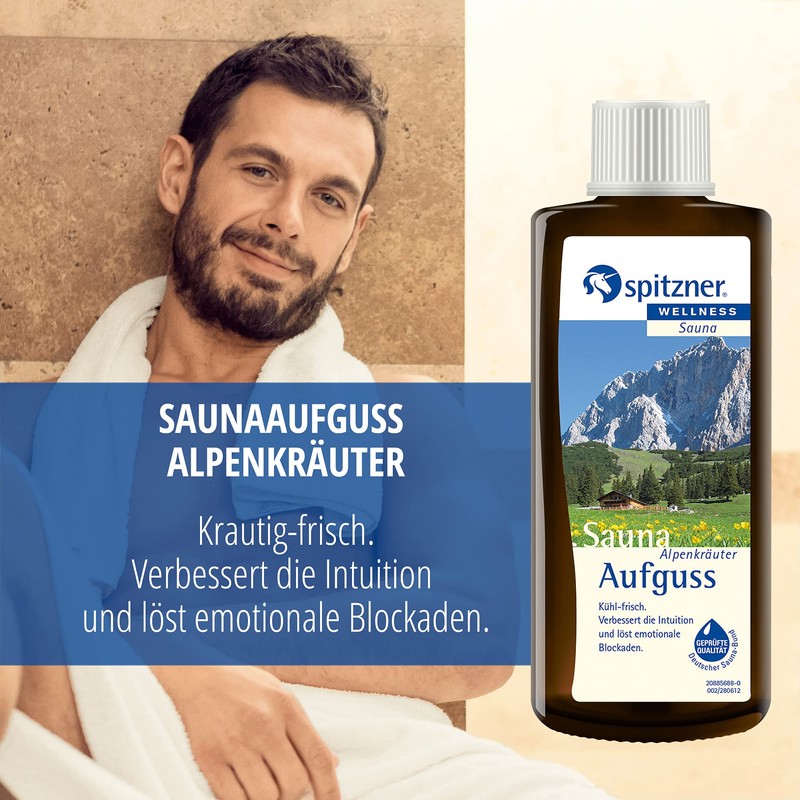 Spitzner Saunaaufguss Alpenkräuter kühl-frisch 190 ml – Wellness Sauna Aufguss,