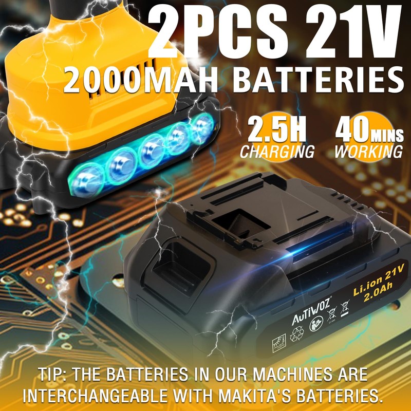 AUTIWOZ Cordless Car Buffer Polisher, 2x2000mAh 21V Batteries 5 Inch