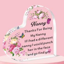 QMVMV Nanny Gifts Heart-Shaped Acrylic Plaque Gifts for Nanny Best Nanny Gifts Thanksgiving Birthday Mother's Day Gift for Nanny