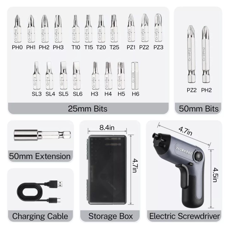 WORKPRO 3.6V Electric Cordless Screwdriver Offset Driving Shaft Screw Gun