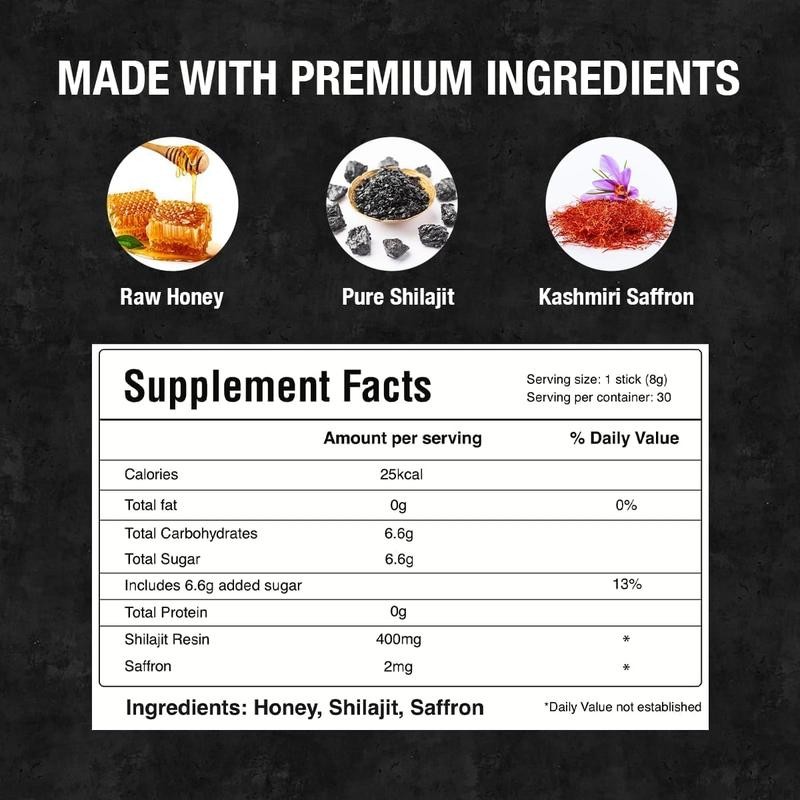 Pure Himalayan Shilajit Sticks with Organic Honey & Saffron –