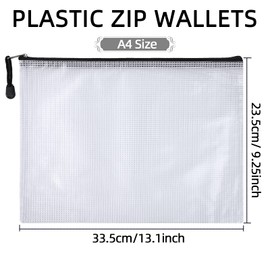 Plastic Sleeves A4 Zip Wallets Ziplock Bags Zip Folder Zipper Bag A4 Folder Document Bag (Black, Pack of 24)