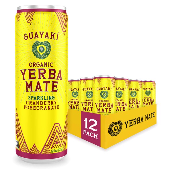 Guayaki Yerba Mate, Sparkling Clean Energy Drink Alternative, Organic Cranberry Pomegranate, 12oz Cans (Pack of 12), 80mg Caffeine