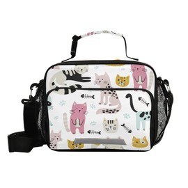 Eionryn Cute Cats Pattern Lunch Bags Funny Animals Kitten Lunch Box Insulated Cooler Bag Reusable Tote Shoulder Bag for Outdoor Picnic Meal Office