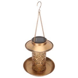 Hanging Bird Feeder Solar Powered Light Hollow Design Sturdy Stable Metal Wild Birdfeeder for Garden Backyard Outdoor