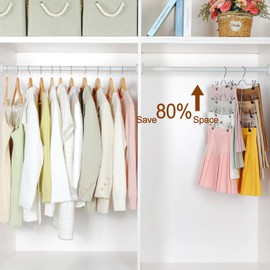 TOPIA HANGER 4 Tier Metal Skirt Hangers for Women, Pants Hanger Space Saving with Adjustable Clips, Gain 70% More Space, Non Slip Grip for Slacks, Trousers, Shorts, Jeans, Towels, Black, 2-Pack, CT20B