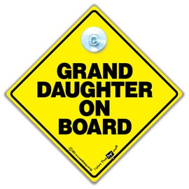 Grandchildren On Board Car Sign, Baby On Board Sign, Grandchild On Board, Designed to Let Other Road Users a Child is in The Car, 14 cm x 14cm x 2cm