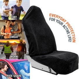 Leadpro Terry Cloth Sweat Towel Seat Cover; Carseat Towel Protector; Great for Gym Workout; Waterproof; Universal Fit for Car SUV Van Truck; EZ fit; Non Slip Grip; Machine Washable; 2pc Black