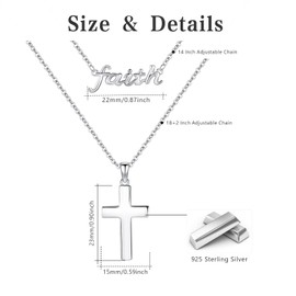 AOVEAO Faith Neckalce,Cross Necklace 925 Sterling Silver Faith Cross Christian Faith Religious Hope Pendant Jewelry for Women with Packing Box