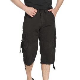 DONGD Mens Cargo Shorts 3/4 Relaxted Fit Capri Pants Below Knee Cargo Short Black