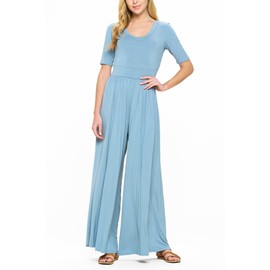 WEST K Women's Casual Wide Leg, High Waist Jumpsuit with Sleeves, Made in USA