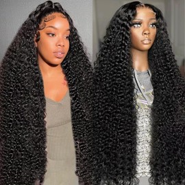 SUOPNA 32 Inch Deep Wave Lace Front Wigs Human Hair 200% Density Hd Transparent Lace Front Wigs Human Hair Pre Plucked 13x4 Deep Curly Lace Frontal Wigs for Women(Natural Color)