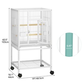 YITAHOME 41 inches Metal Bird Cage for Parakeets: Large Parrot Cages with Tray, Food Boxes, and Wooden Perches with Rolling Stand & Brakes for Lovebirds Cockatiels Pigeon Finches, White