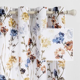 MYSKY HOME Floral Curtains for Living Room 84 Inch Length 2 Panels Set Light Filtering Thermal Insulated Soft for Dining Room Farmhouse Leaf Grommet Curtains Home Decoration, Each 52 Inch Wide, Yellow