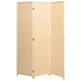 Legacy Decor 3 Panel Natural Color Wood and Bamboo Weave Room Divider