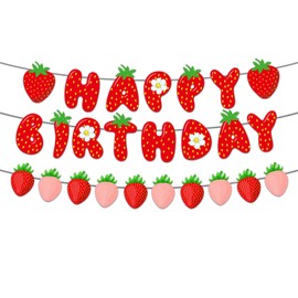 Strawberry Banner - Happy Birthday Banner for Berry First Birthday Decor - Strawberry Party Decorations Party Supplies