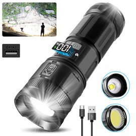 Rechargeable Flashlights High Lumens, 3000 Lumens Super Bright Led Tactical Flashlights with COB Work Light, High Powered Flashlight, Powerful Handheld Flashlights for Emergencies Camping Hiking
