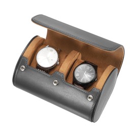 sourcing map Watch Travel Case for Men Leather Watch Roll Travel Case Portable Watch Storage Box for Christmas, Birthday, and Anniversary 2 Slot (Gray)