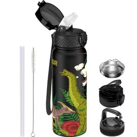 GOPPUS 600ml/20oz Stainless Steel Water Bottle with Straw Insulated Sports Bottle Cold Flask with Straw Double Walled Flip up Metal Water Bottles Leakproof Water Bottle for Gym Sports