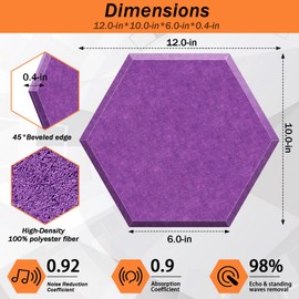 DEKIRU 18 Pack Hexagon Acoustic Panels Sound Absorbing, Self-Adhesive Sound Proof Foam Panels, 12''X10''X0.4'' Soundproof Wall Panels, Sound Dampening Panels For Wall Recording Home Studio (Purple)