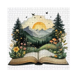 Fantasy Book Sunset Landscape Puzzles for Adults 1000 Pieces Nature, Flower Mushroom Forest Plant Art Jigsaw Puzzles, Impossible Hard Tree of Life Challenging Puzzle