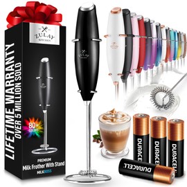 Zulay Kitchen Powerful Milk Frother Wand With 4 AA Duracell Batteries - Ultra Fast Handheld Drink Mixer - Electric Whisk Foam Maker for Coffee, Lattes, Cappuccino, Matcha & Creamer