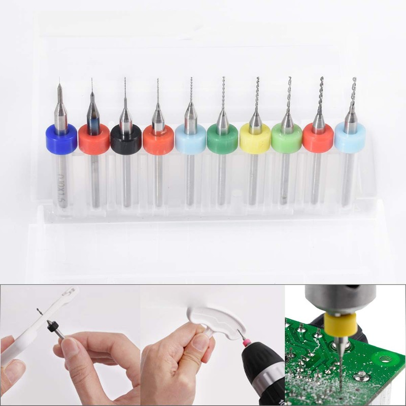KATUR 10 PCS Mini PCB Drill Bits 0.1-1.0mm, Carbide Spiral