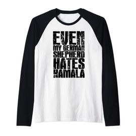 German Shepherd Hates Kamala Harris Funny Republican Raglan Baseball Tee