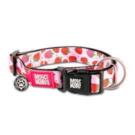 Max & Molly Strawberry Pink Dog Collar with Safety QR Code Dog Tag - Soft, Adjustable, & Waterproof Collar, Cute Summer Themed Designs for Both Girl and Boy Dogs & Puppies, Large