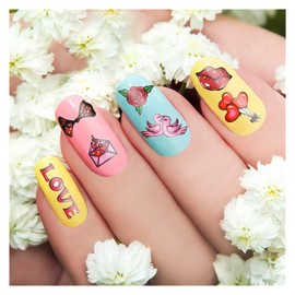 12 Hojas de Pegatinas para Decoración de Uñas - Calcomanías Autoadhesivas para Uñas Día de San Valentín Labios Rojos Decoración de Uñas en Forma de Corazón Calcomanías de Uñas Tiras Pegatinas